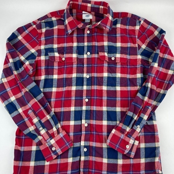 Old Navy Button Up Shirt Womens Large Regular Fit Red Blue Plaid - Picture 1 of 8